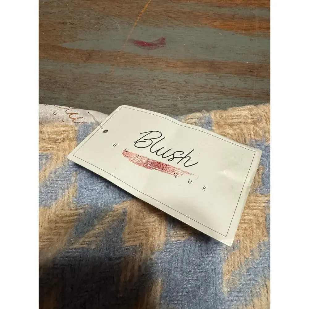 Blush Boutique Women’s Tweed Mini Skirt Size S Fringe Hem Pink/Blue